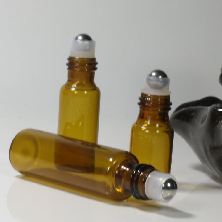 3 ml 5 ml 10 ml rolling glass perfume thin amber transparent glass empty bottle with ball