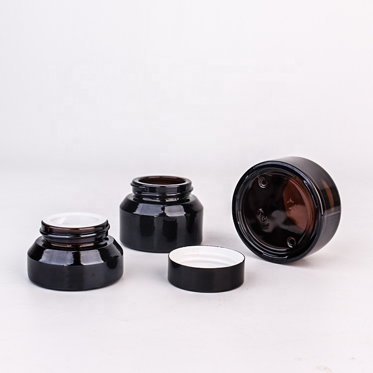 3 pack 1oz 2oz amber glass jars for cosmetics and face cream glass jar