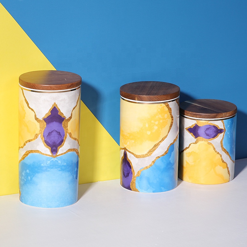 3 pieces Light luxury ink-style home decor ceramic airtight pot sugar tea grains food storage bottle/creative storage jar