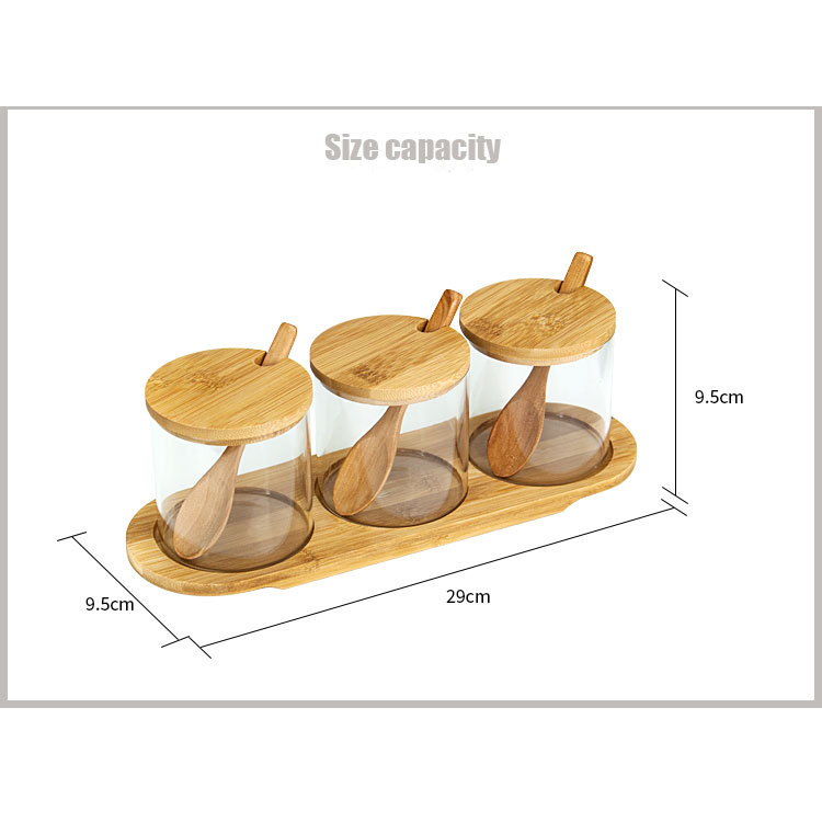 3 pieces glass storage container jars with bamboo lids in kitchen