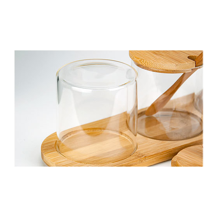 3 pieces glass storage container jars with bamboo lids in kitchen