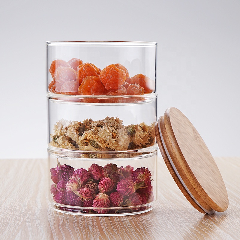 3-tier stackable glass jars with bamboo seal lid