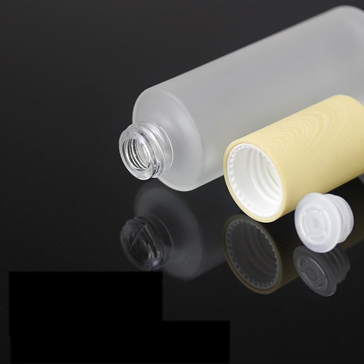 30/40/60/80/120ml Flat Shoulder Body Cream Jar Frosted Skincare Glass Lotion Bottles Cosmetics Sets with Wood Grain Cap