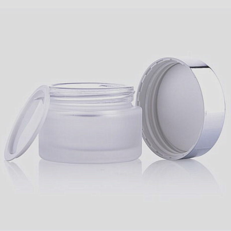 30 50 100 gram clear frosted cosmetic skin care cream jar with silver lid