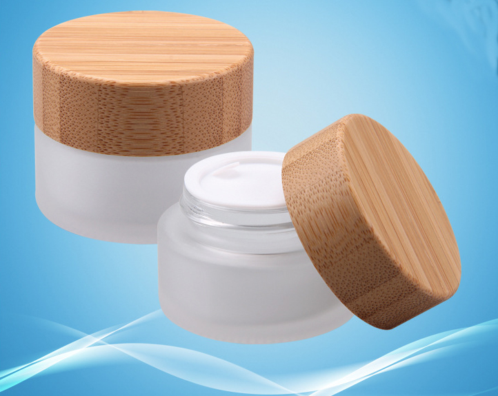30 50 100g cosmetic face cream frost glass jar with bamboo lid