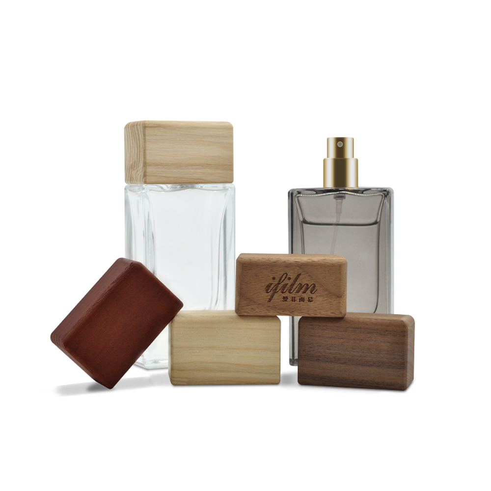 30/50/70/80ml high grade crystal clear glass square fragrance perfume oil cologne bottle with spray wooden cap