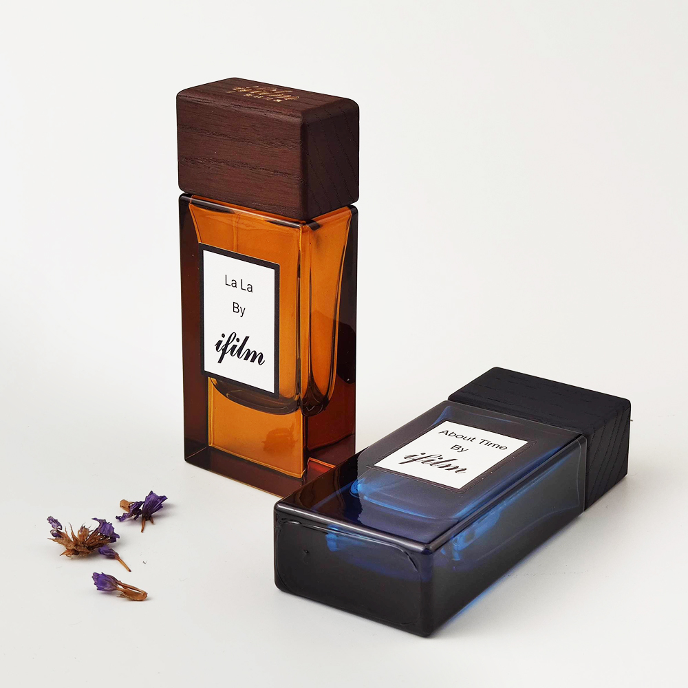 30/50/70/80ml high grade crystal clear glass square fragrance perfume oil cologne bottle with spray wooden cap