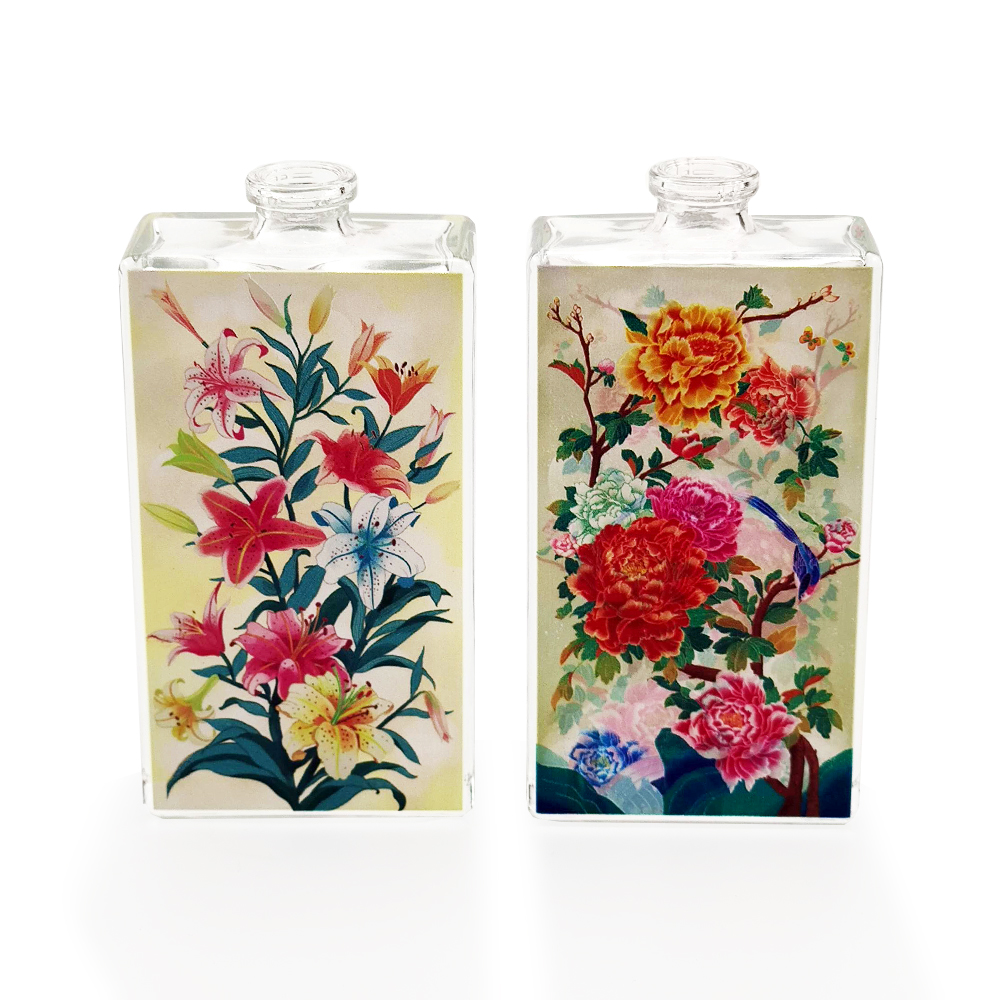30/50/80/100ml new arrival special UV printing luxury custom made rectangle shaped glass spray pump perfume cologne bottle