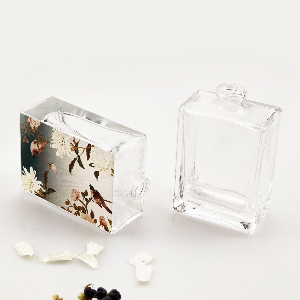 30/50/80/100ml new arrival special UV printing luxury custom made rectangle shaped glass spray pump perfume cologne bottle