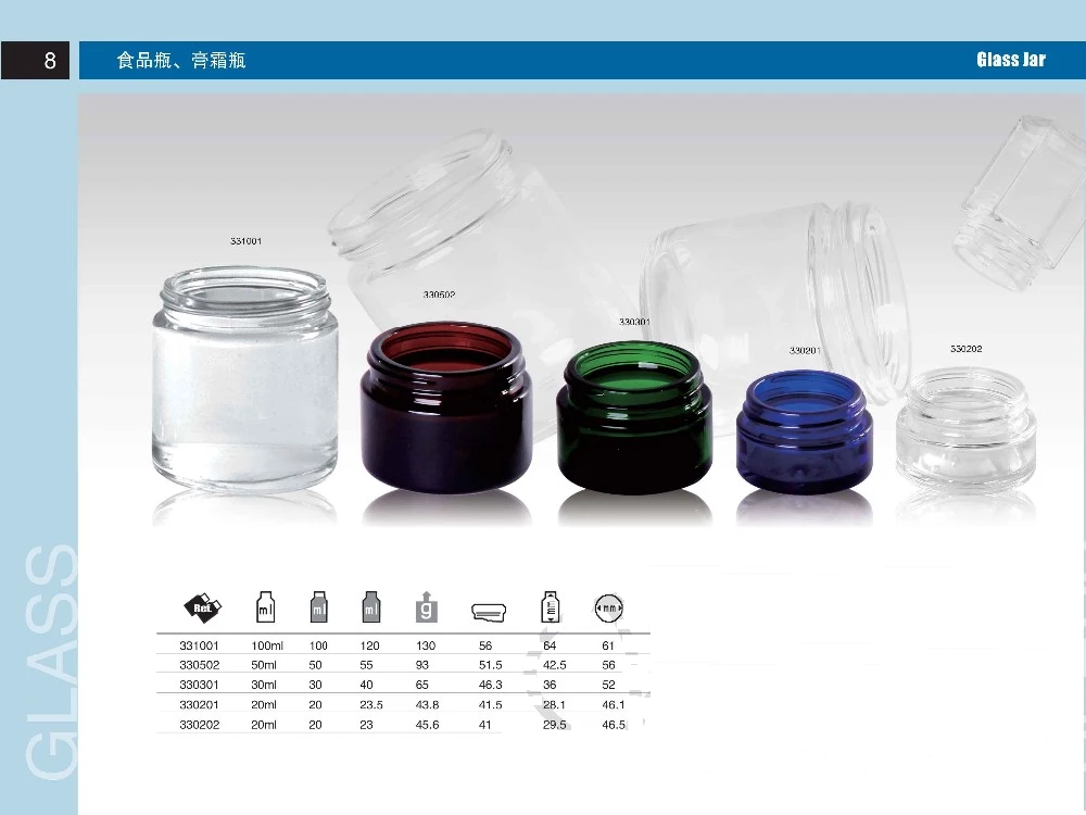 30/60m/120ml blue glass jar can match with alumite caps