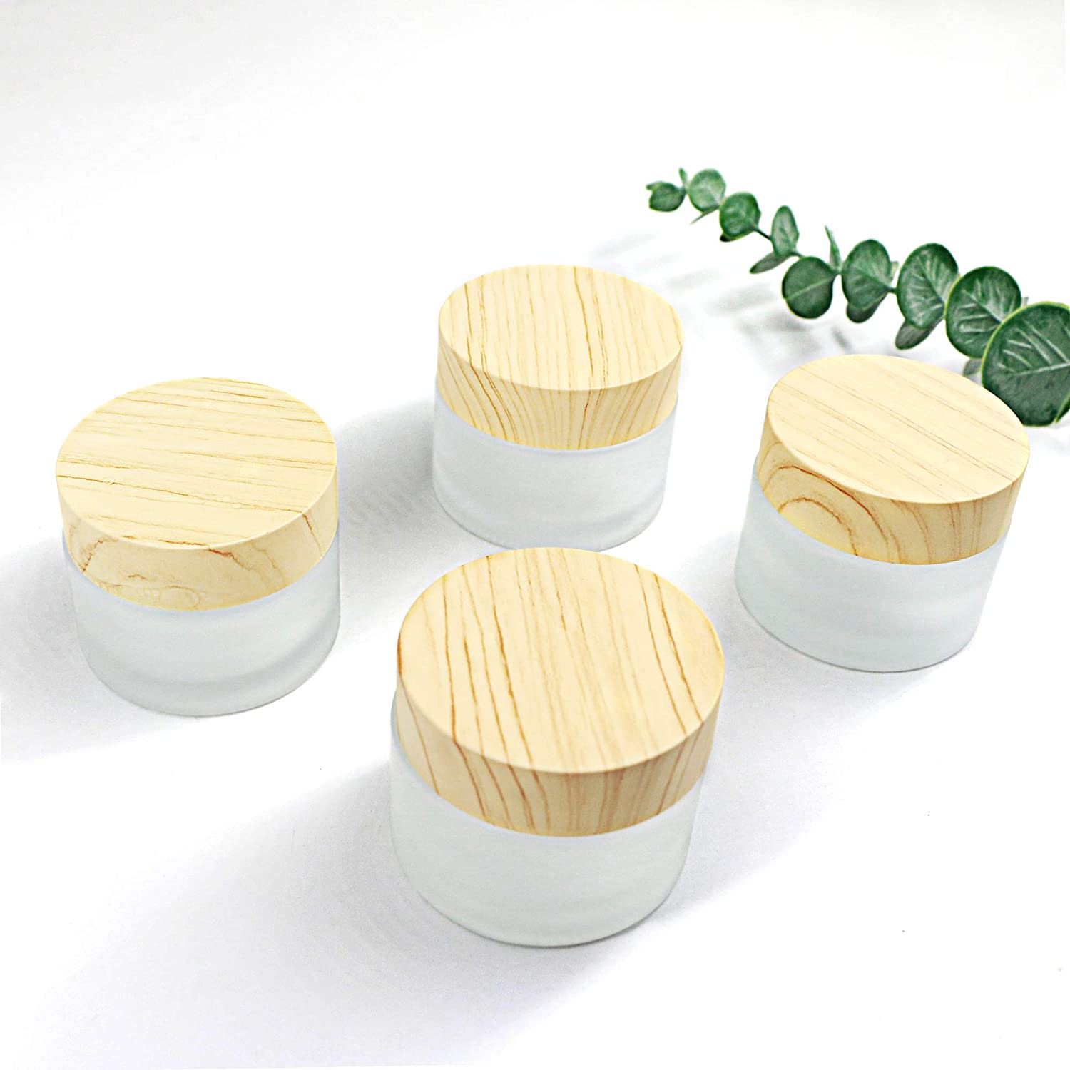 30 Gram Glass Cosmetic Containers Empty Cream Jars with Bamboo Leakproof Lids Makeup Sample Containers BPA free Pot Jars