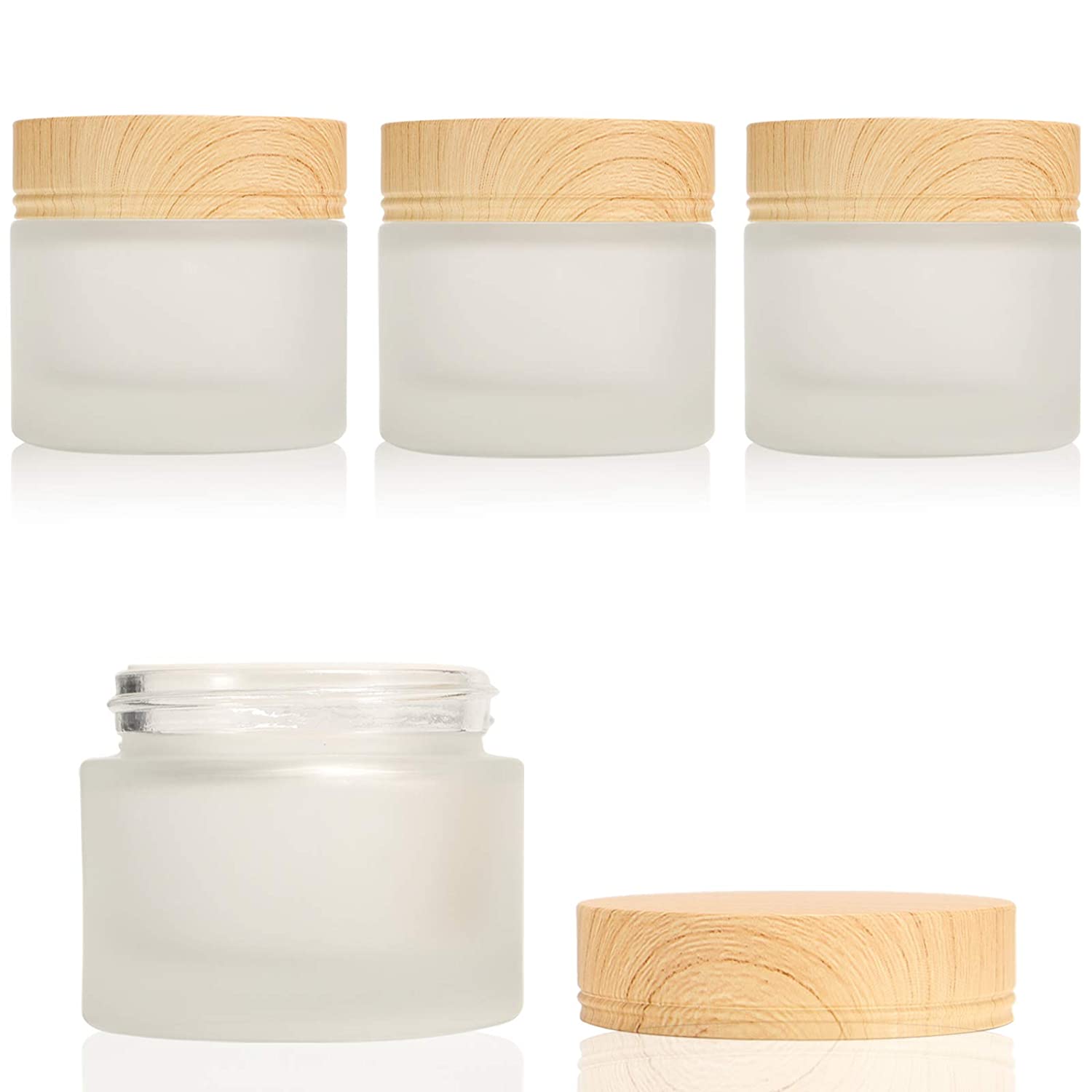 30 Gram Glass Cosmetic Containers Empty Cream Jars with Bamboo Leakproof Lids Makeup Sample Containers BPA free Pot Jars