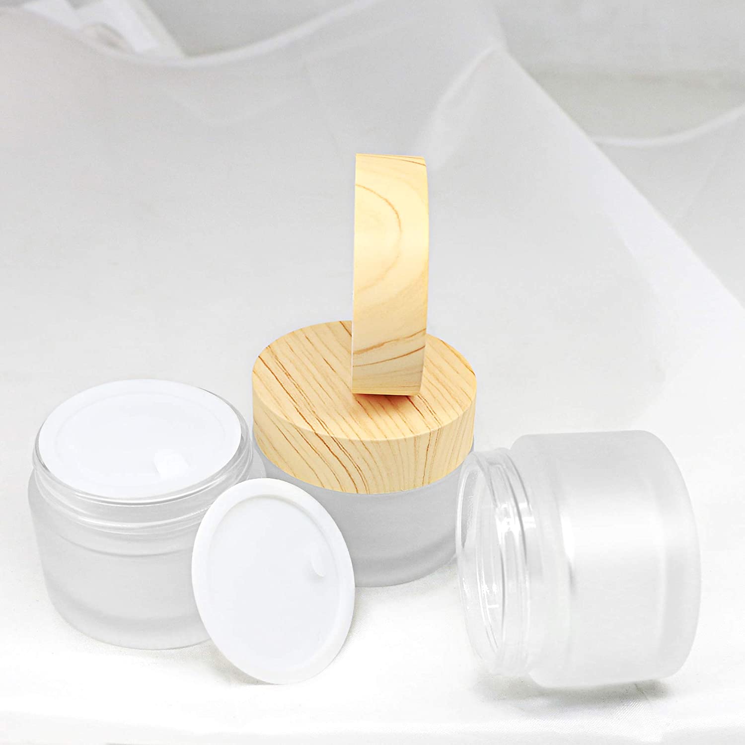 30 Gram Glass Cosmetic Containers Empty Cream Jars with Bamboo Leakproof Lids Makeup Sample Containers BPA free Pot Jars