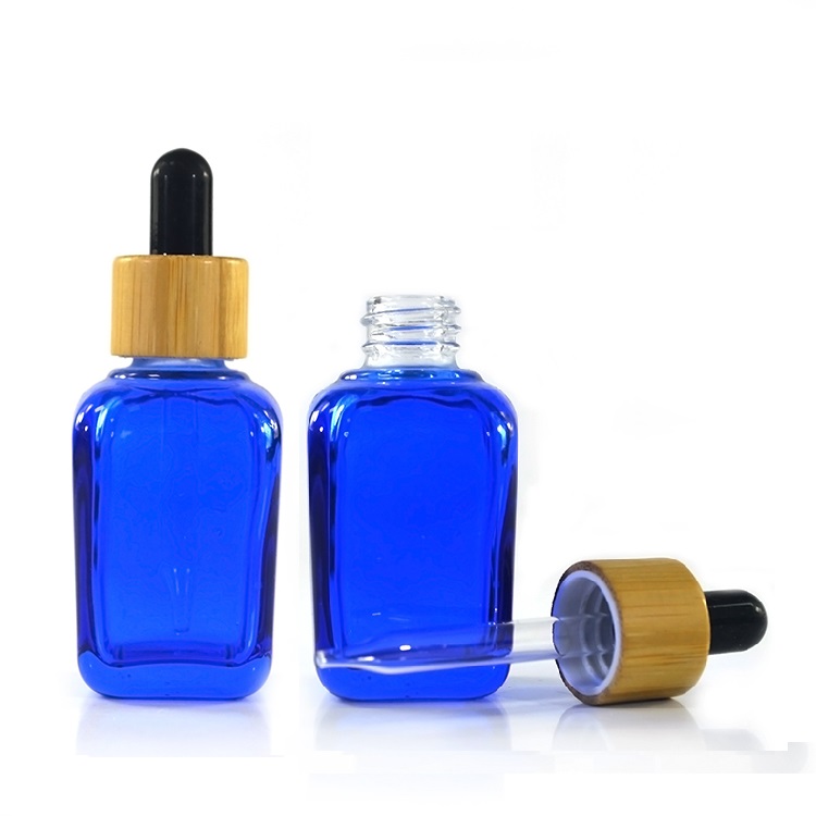 30 ml 1 oz bamboo lid pink purple blue french square glass dropper bottle for cosmetic serum