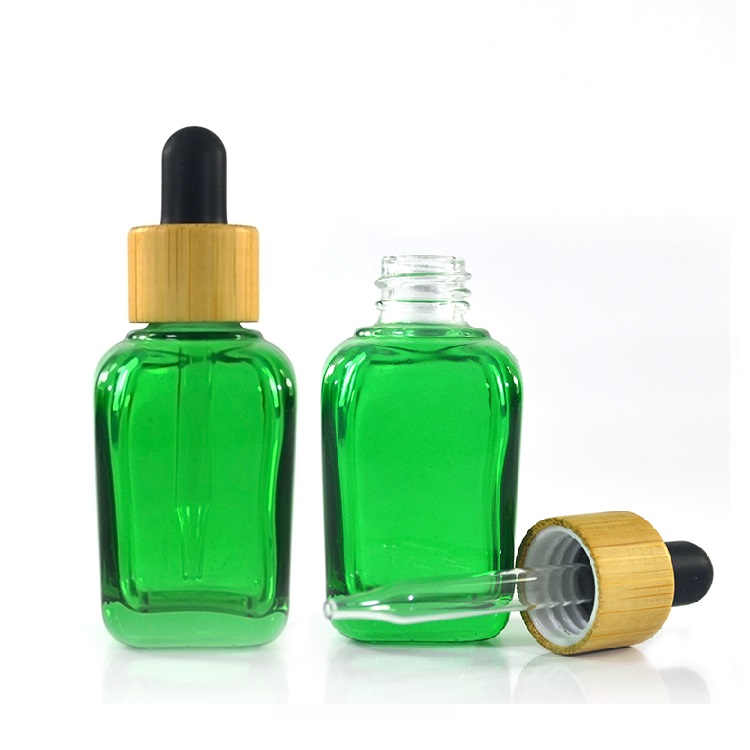 30 ml 1 oz bamboo lid pink purple blue french square glass dropper bottle for cosmetic serum