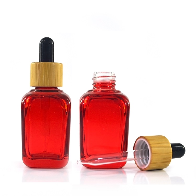 30 ml 1 oz bamboo lid pink purple blue french square glass dropper bottle for cosmetic serum