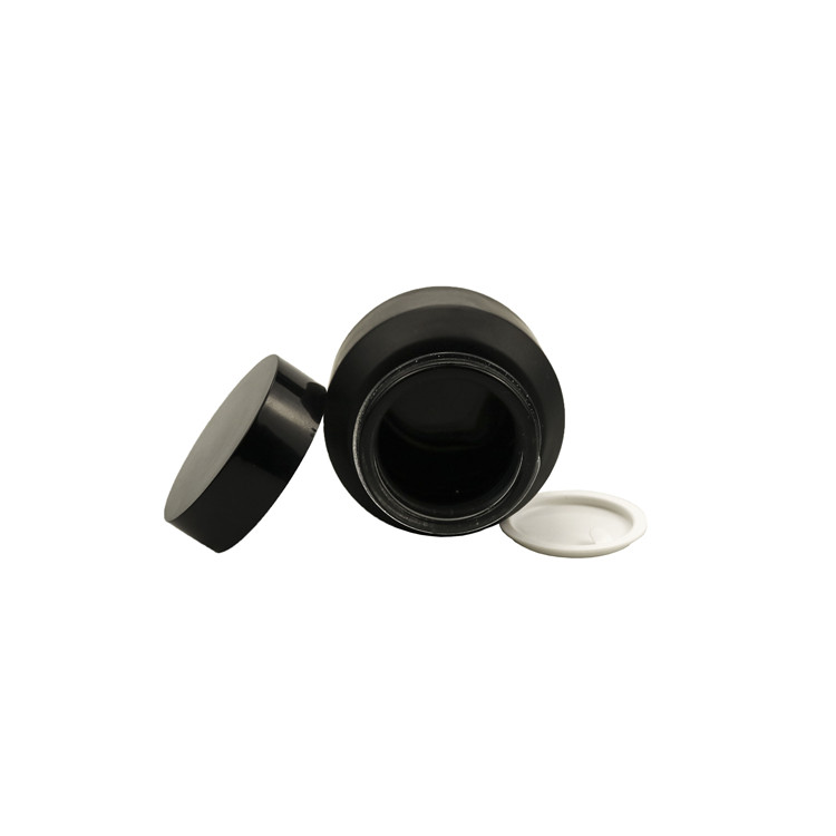 30 ml 50 ml 100 ml 1oz 30g 50g clear green frosted matte black cream glass jar with sloping shoulder with black plastic lid