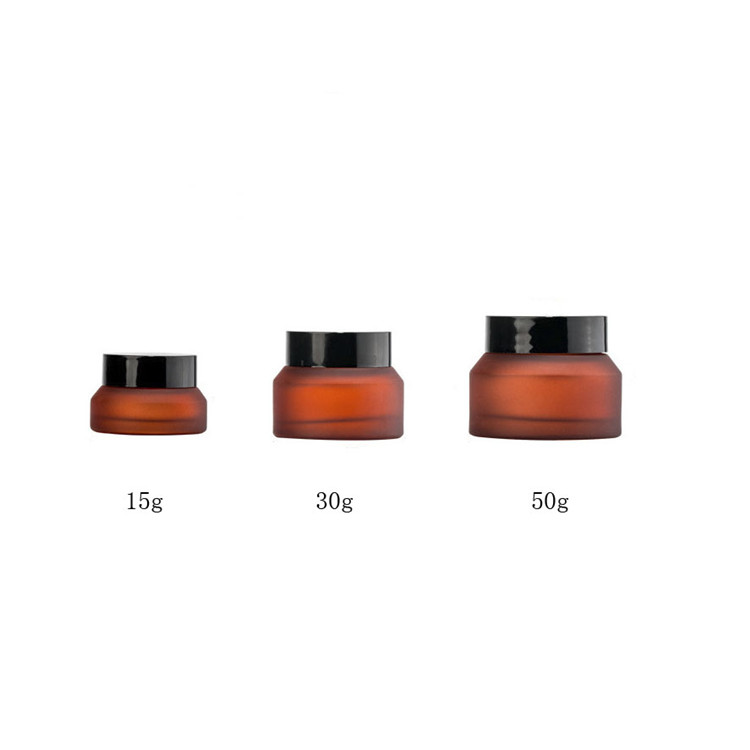 30 ml 50 ml 100 ml 1oz 30g 50g clear green frosted matte black cream glass jar with sloping shoulder with black plastic lid