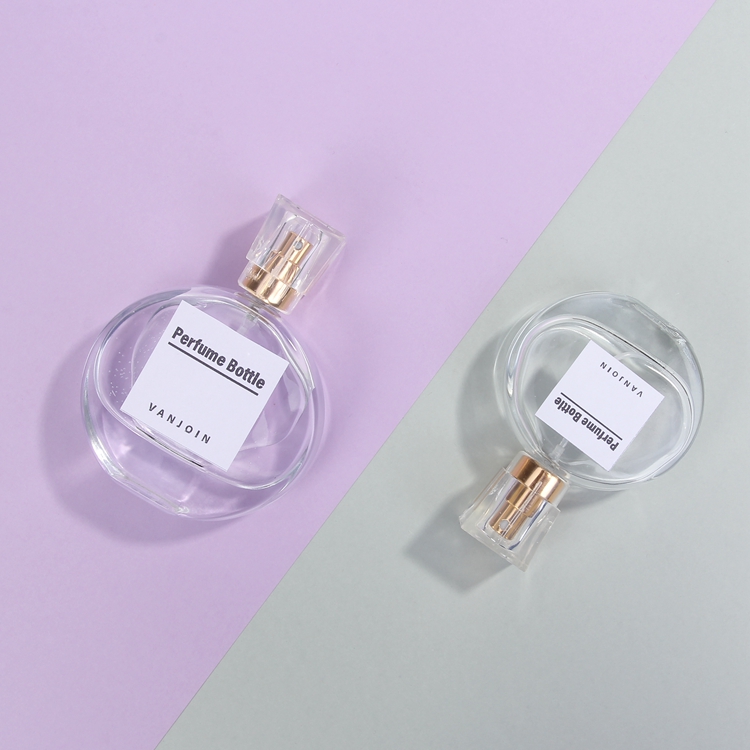 30 ml 50 ml Personal care empty round flat woman perfume glass bottles in bulk