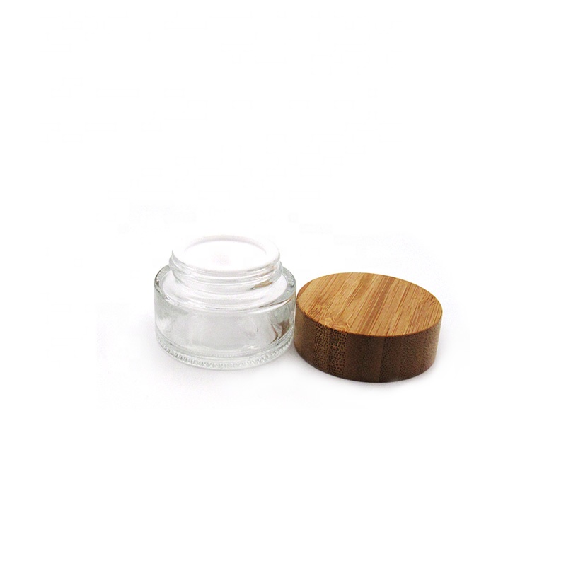 30 ml 50 ml recyclable packaging wholesale glass jar with bamboo lid bio degradable products glass cream jar