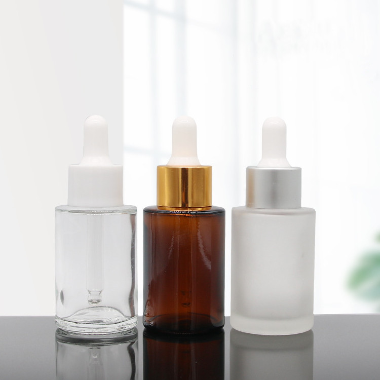 30 ml Glass Frosted Liquid Flat Top Dropper Bottle Essential Oil Serum Bottle with Dropper