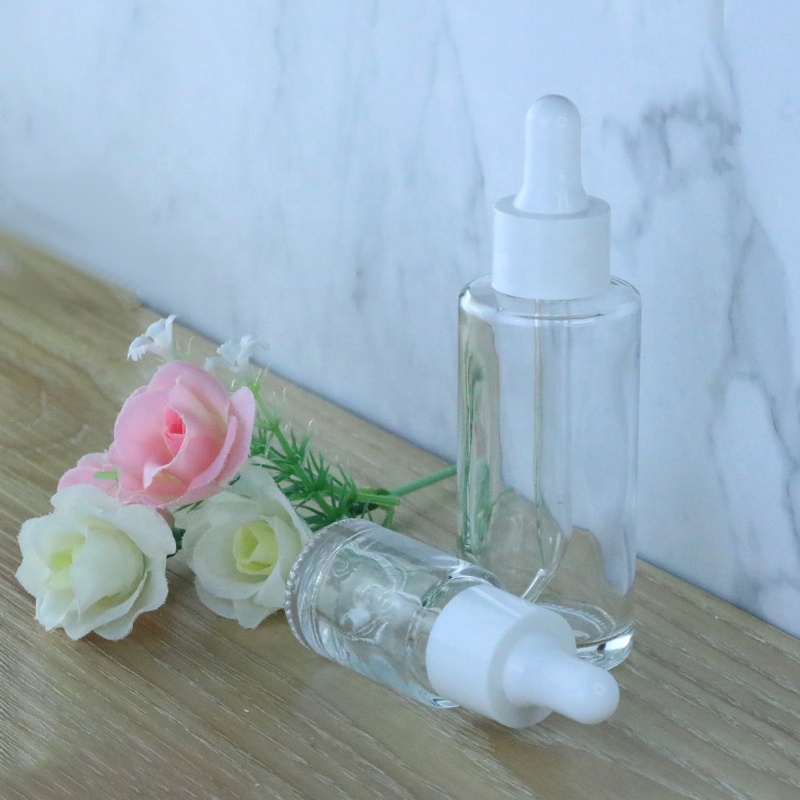 30 ml Luxury Cylinder Clear Empty 1 oz Glass Cosmetic White Smooth Dropper Pipette Bottle (EPG01)