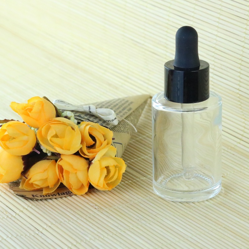 30 ml Luxury Cylinder Clear Empty 1 oz Glass Cosmetic White Smooth Dropper Pipette Bottle (EPG01)