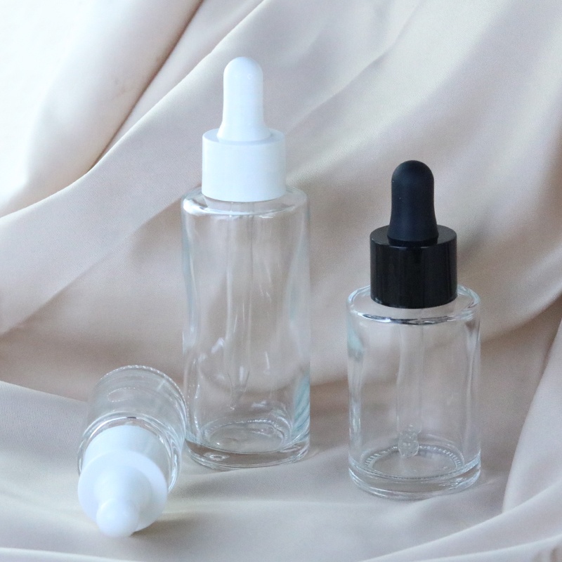 30 ml Luxury Cylinder Clear Empty 1 oz Glass Cosmetic White Smooth Dropper Pipette Bottle (EPG01)