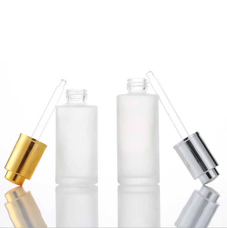 30 ml White Matte Press Luxury Push Button Gold Pipette Essential Oil Glass Bottle
