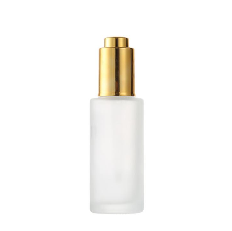 30 ml White Matte Press Luxury Push Button Gold Pipette Essential Oil Glass Bottle