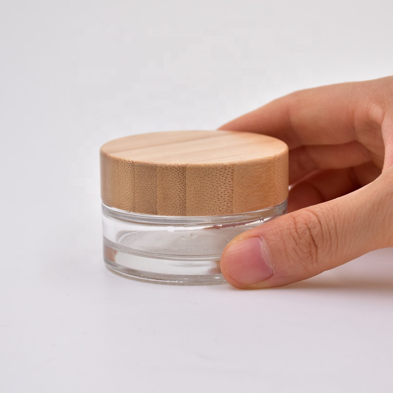 30 ml clear round personal skin care face cream cosmetic packing glass jar with screw bamboo lid