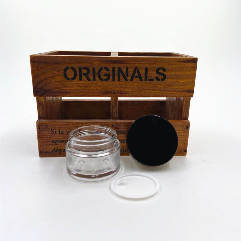 30 ml clear round straight personal skin care face cream cosmetic packing glass jar with black screw plastic smooth lid