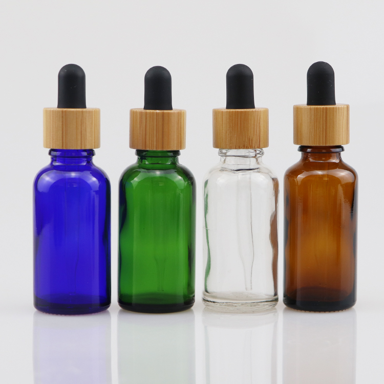 30 ml green glass bottle bamboo dropper cap for essential oil