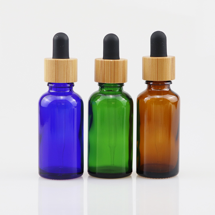 30 ml green glass bottle bamboo dropper cap for essential oil