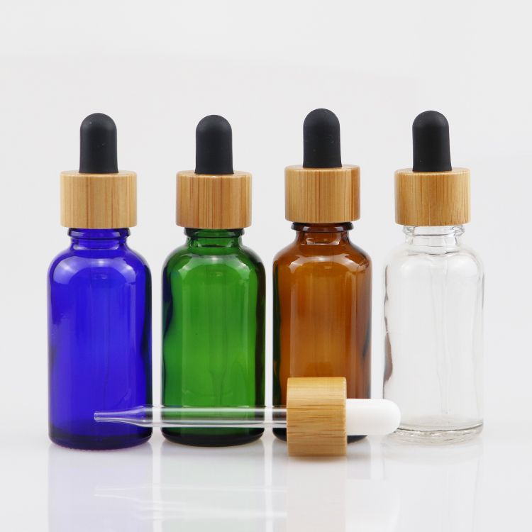 30 ml green glass bottle bamboo dropper cap for essential oil