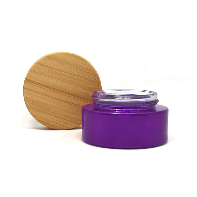 30 ml luxury cosmetic pot cbd cream container real bamboo lid blue glass cosmetics jar