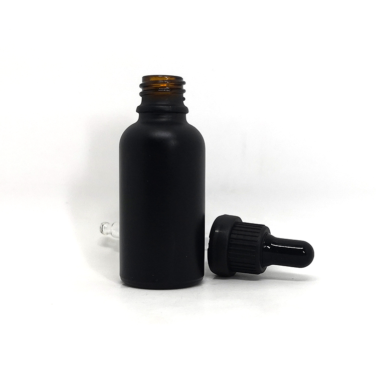 30 ml matte black essential oil serum glass dropper bottle with safety caps