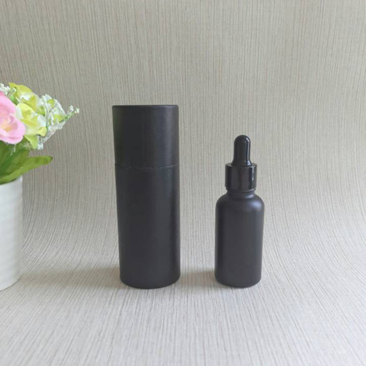 30 ml matte frosted black measuring glass dropper bottle with paper cardboard tube