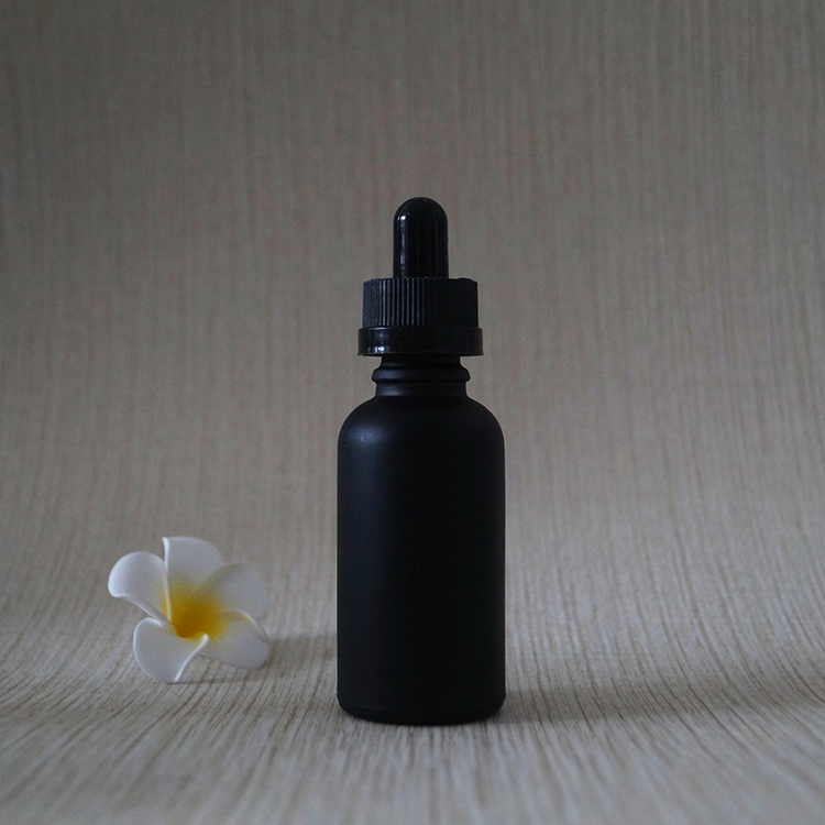 30 ml matte frosted black measuring glass dropper bottle with paper cardboard tube