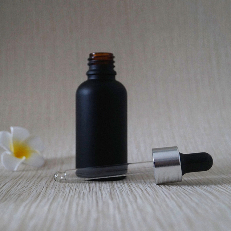 30 ml matte frosted black measuring glass dropper bottle with paper cardboard tube
