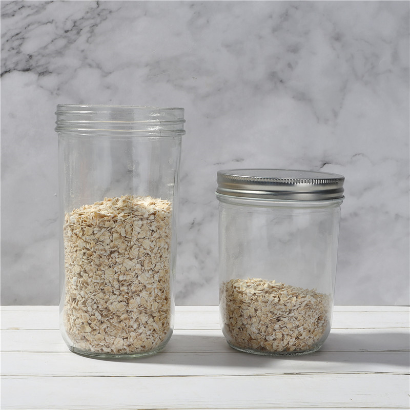 300 ML 600 ML Wide Mouth Taper Glass Mason Jars For Wheat Flakes Food Storage With Continuous Lids
