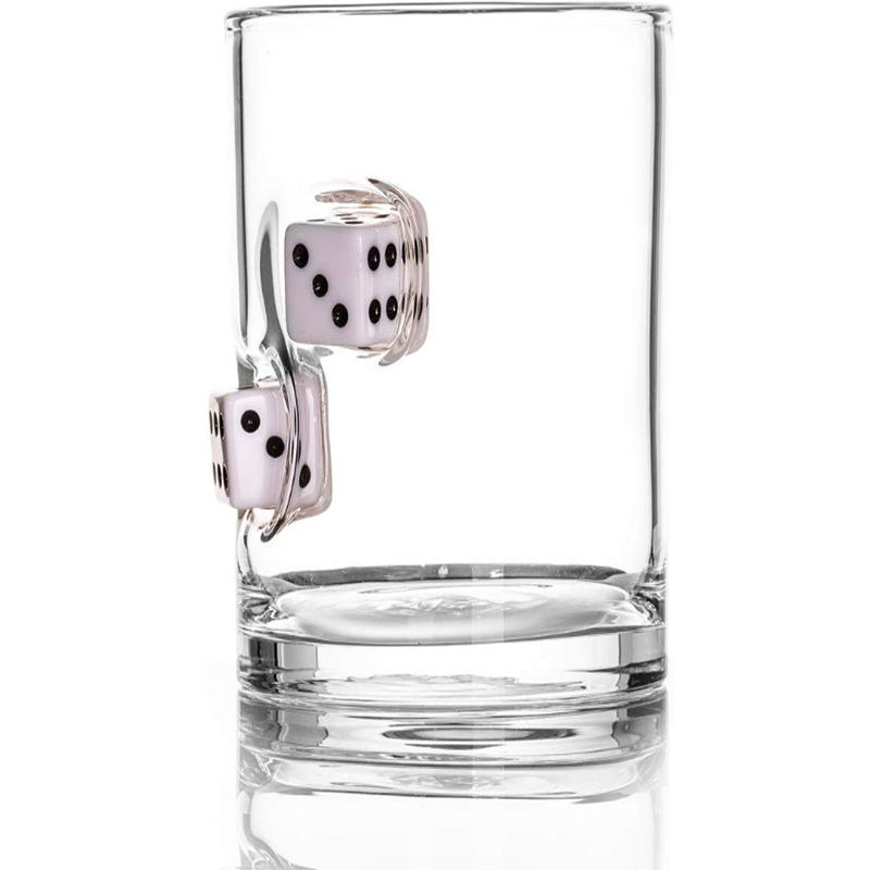 300 ml Handmade crystal glass whiskey glass with a Casino Dice