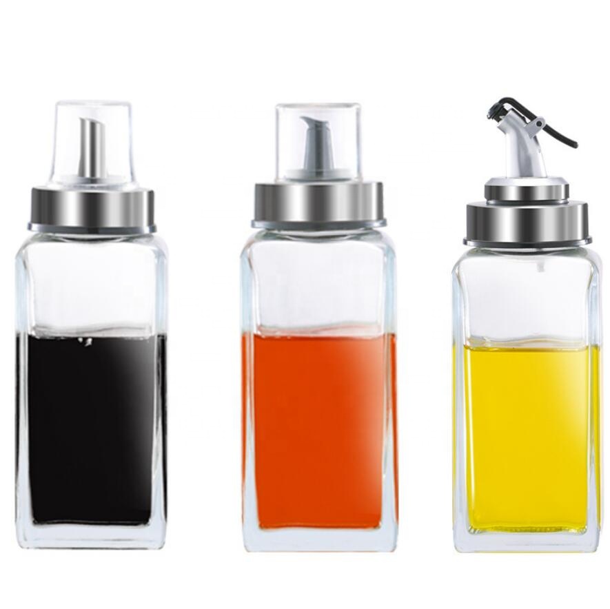 300 ml square Fancy Cooking oil Olive Oil Glass Bottle with metal lid