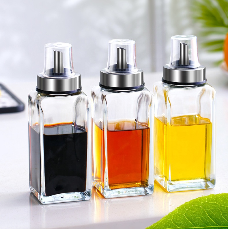 300 ml square Fancy Cooking oil Olive Oil Glass Bottle with metal lid
