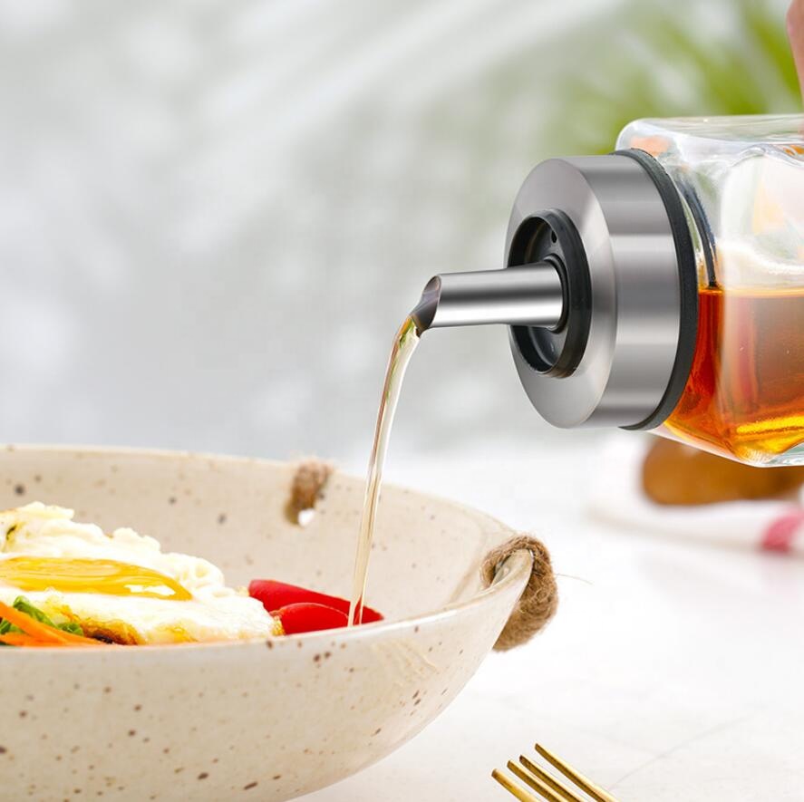 300 ml square Fancy Cooking oil Olive Oil Glass Bottle with metal lid