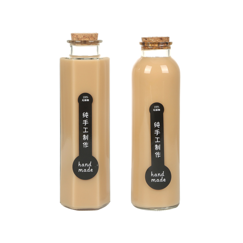 300ML 350ML 500MLbeverage packaging bottle glass cork cap seal transparent milk juice bottle