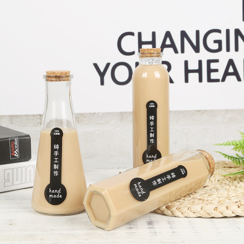 300ML 350ML 500MLbeverage packaging bottle glass cork cap seal transparent milk juice bottle