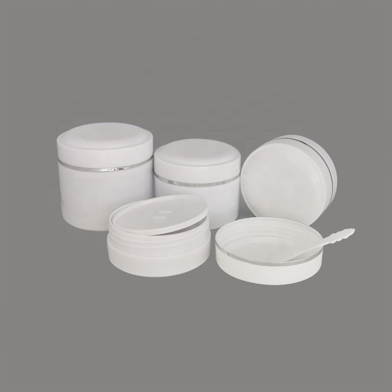 300g 500g 600g 1000g Silver edge portable refillable white plastic cosmetic makeup face cream jar with screw lips