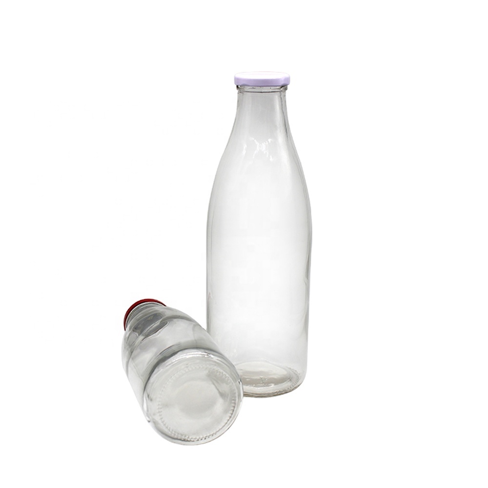 300ml 1000ml Glass Milk Bottle Juice Beverage Drinking Bottle With Metal Lid