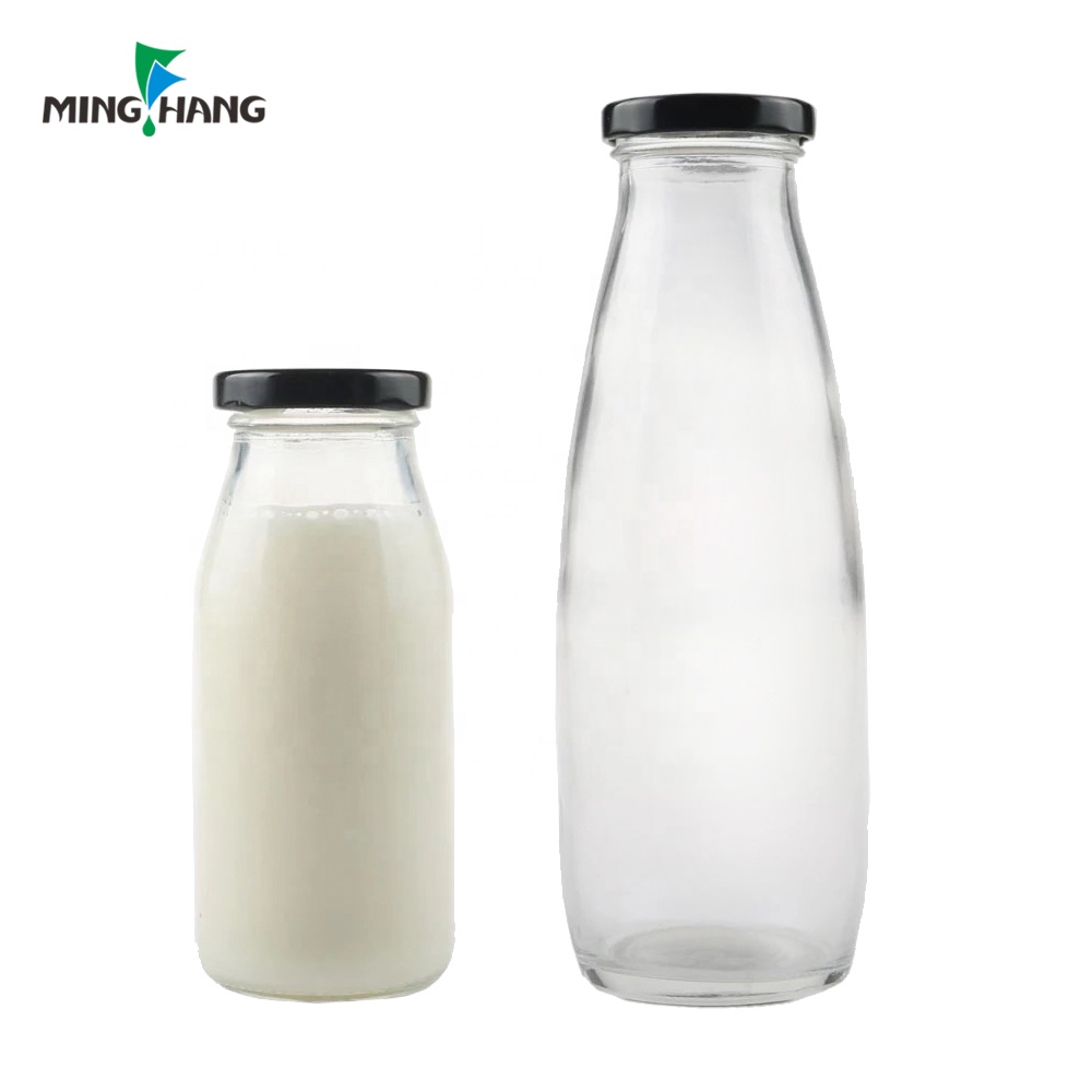 300ml 1000ml Glass Milk Bottle Juice Beverage Drinking Bottle With Metal Lid